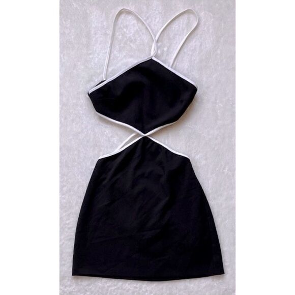 NWT Zara Black & White Contrast Piping Halter Cut Out Mini Dress, Size XS - Picture 13 of 15